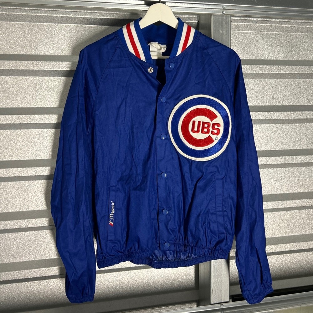 VINTAGE Chicago Cubs Majestic Jacket Mens Medium Blue MLB Windbreaker Baseball